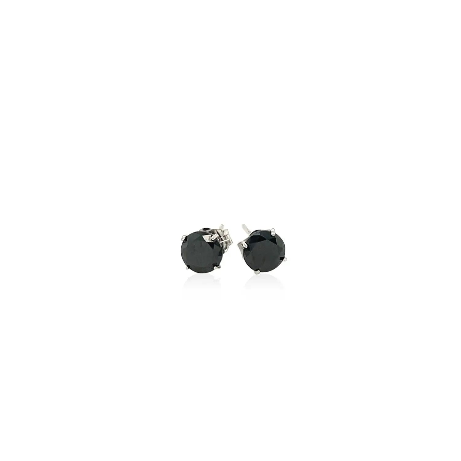 14k White Gold Stud Earrings with Black Faceted Cubic Zirconia(5mm) RCJ