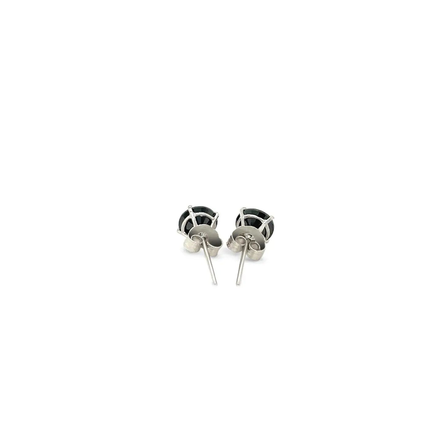 14k White Gold Stud Earrings with Black Faceted Cubic Zirconia(5mm) RCJ