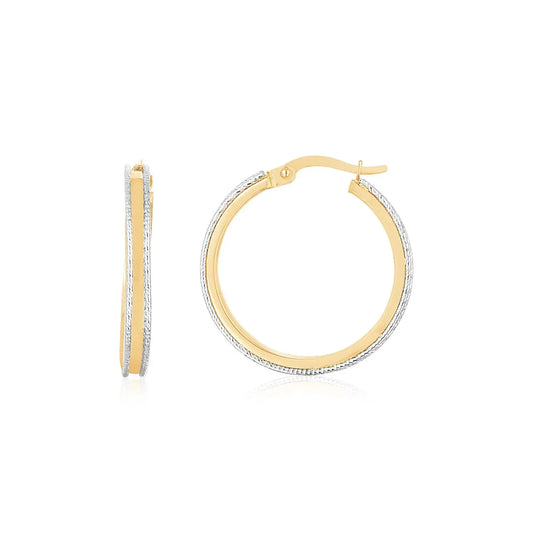 14K Two Tone Gold Diamond Cut Round Hoop EarringsMonde Trend