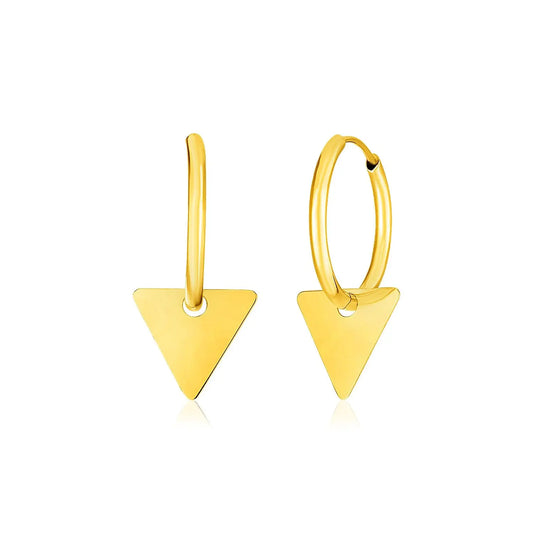 14k Yellow Gold Huggie Style Hoop Earrings with Triangle Drops RCJ