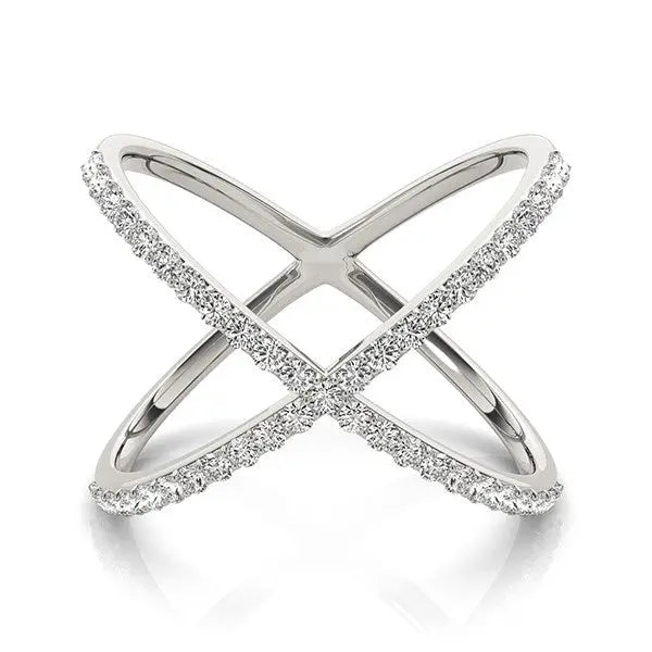 14k White Gold X Style Thin Ring with Diamonds (1/2 cttw) RCJ