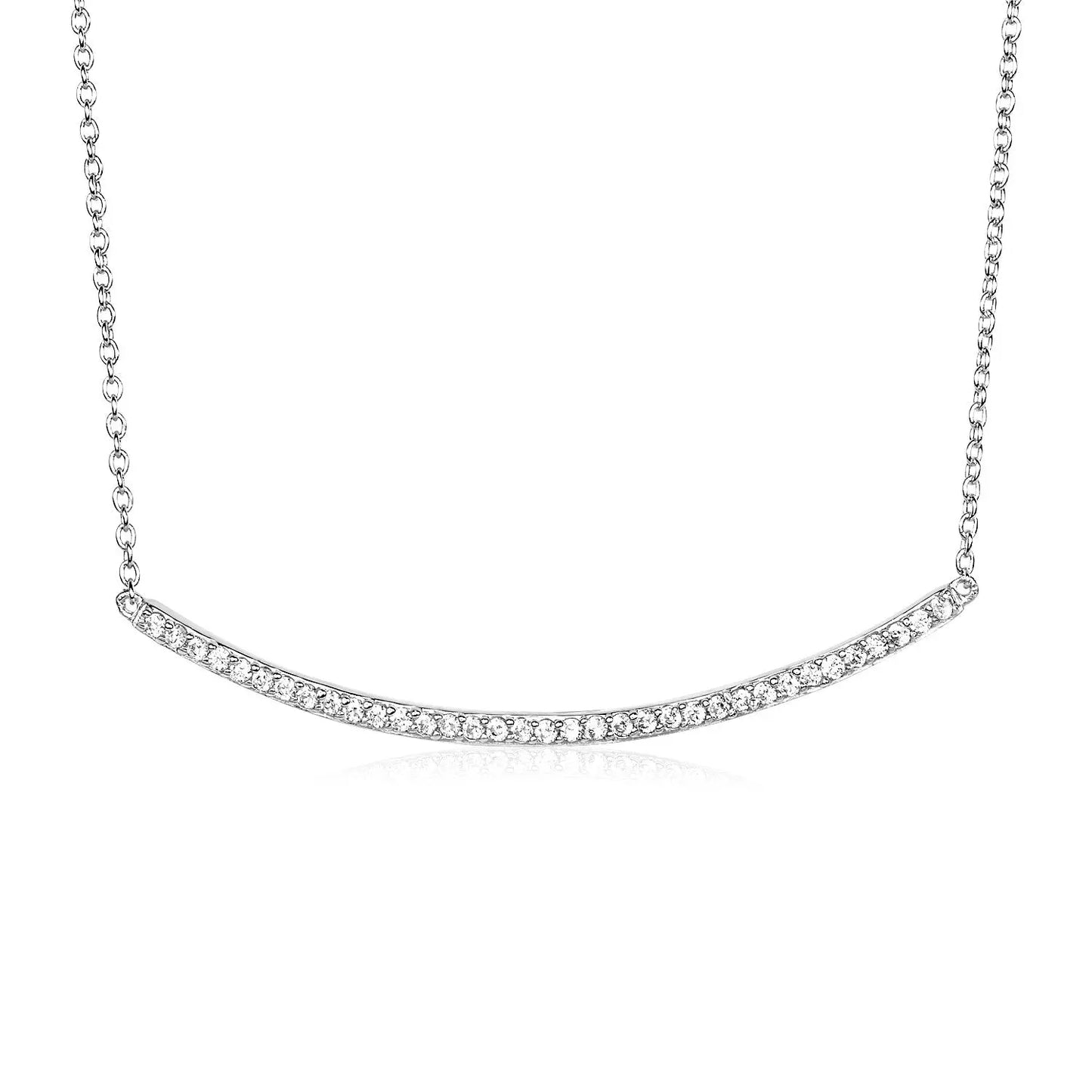 Sterling Silver Curved Bar Necklace with Cubic Zirconias RCJ