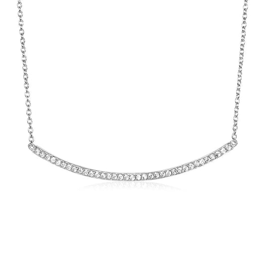 Sterling Silver Curved Bar Necklace with Cubic Zirconias RCJ