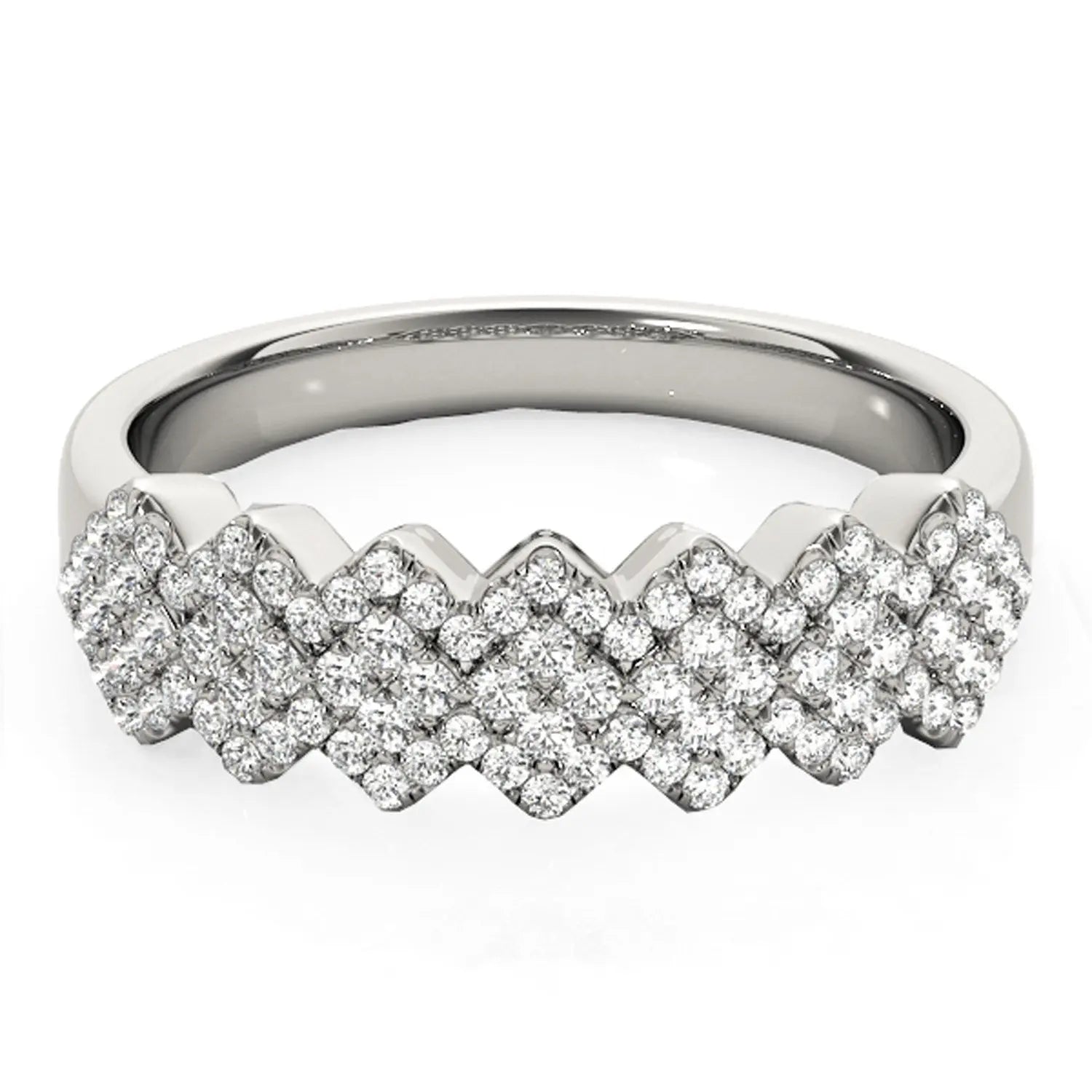 Diamond Studded Wide Multi-Diagonal Pattern Ring in 14k White Gold (5/8 cttw) RCJ