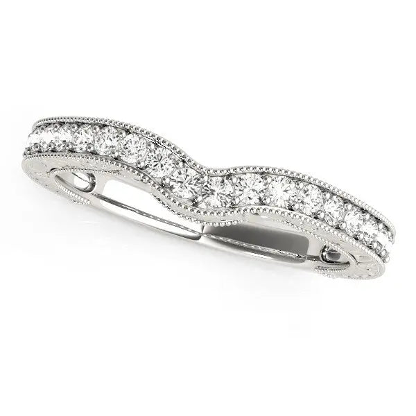 14k White Gold Bead Border Curved Diamond Wedding Band (1/4 cttw)Monde Trend