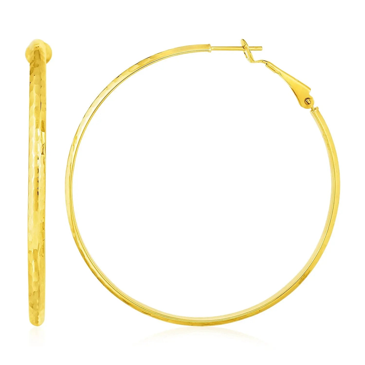 14k Yellow Gold Large Textured Round Hoop Earrings RCJ