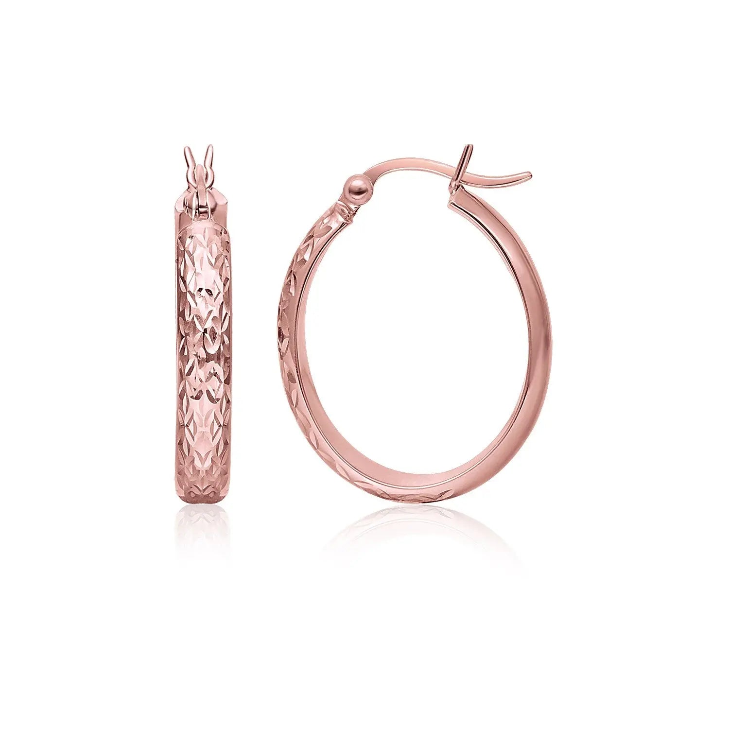 14k Rose Gold Hammered Oval Hoop EarringsMonde Trend