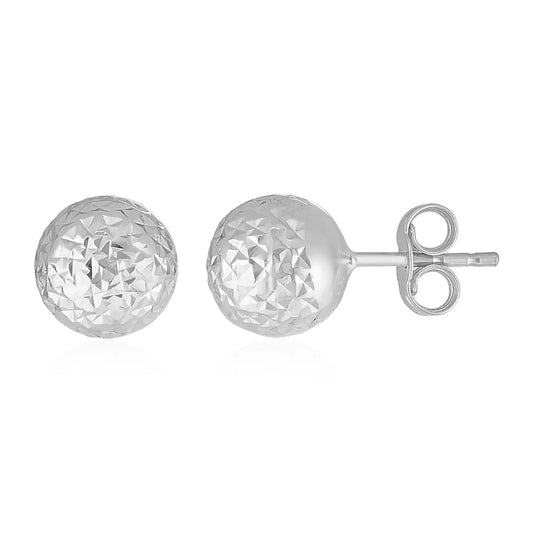 14k White Gold Ball Earrings with Crystal Cut Texture(7mm)Monde Trend