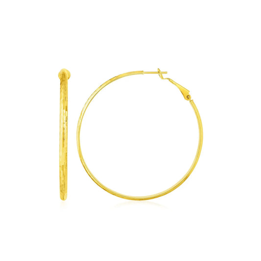 14k Yellow Gold Large Textured Round Hoop Earrings RCJ