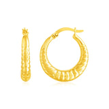 14k Yellow Gold Puffed and Scalloped Hoop Earrings RCJ