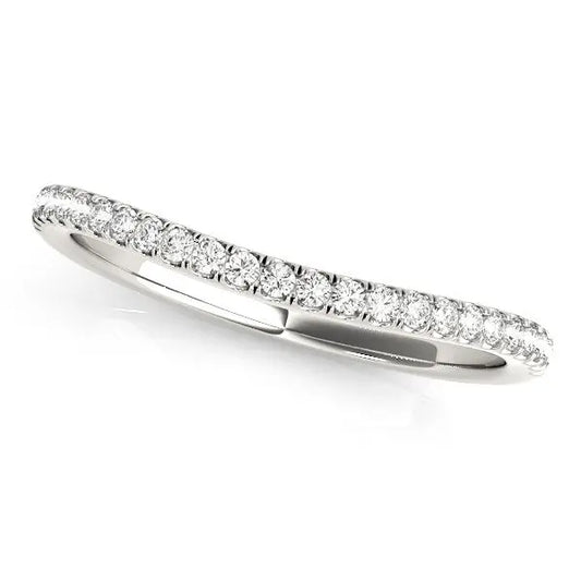 14k White Gold Pave Setting Style Curved Wedding Band (1/10 cttw)Monde Trend