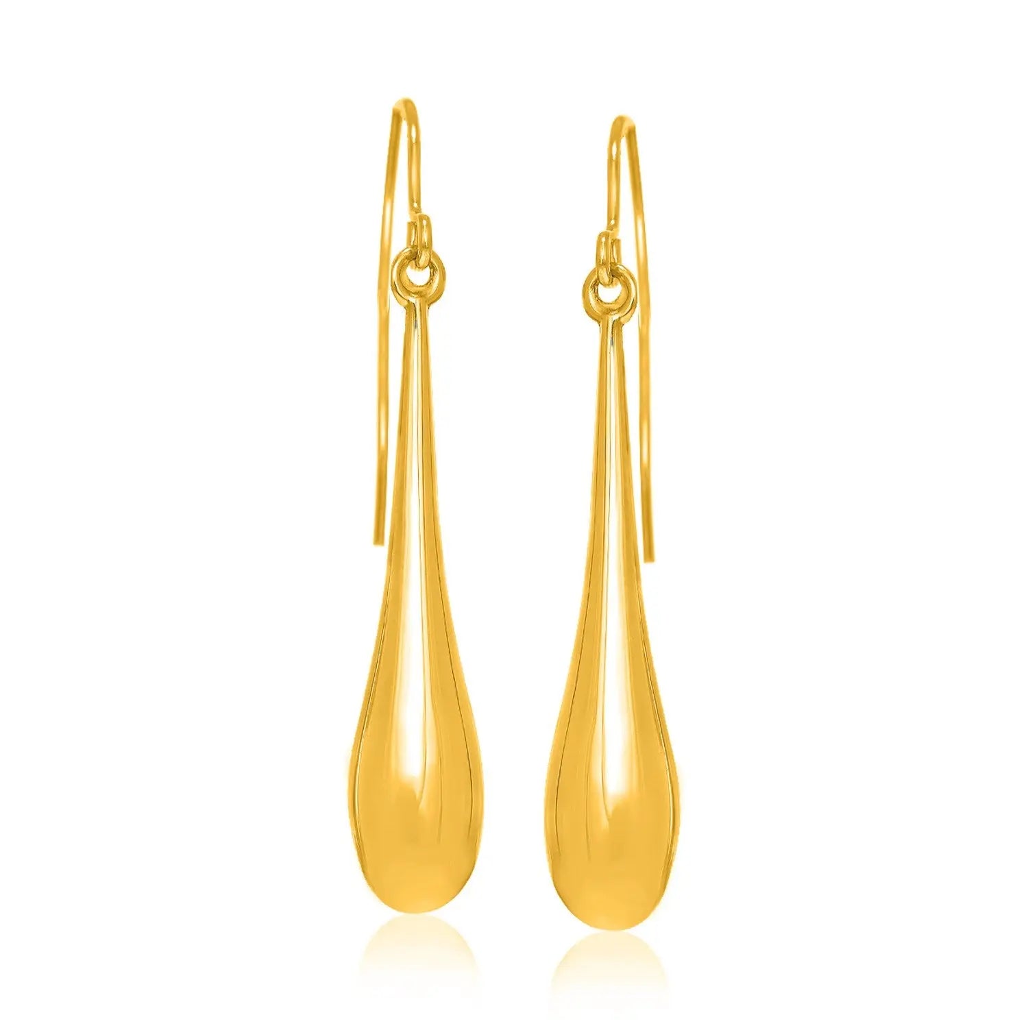 14k Yellow Gold Long Polished Teardrop Dangling Earrings RCJ