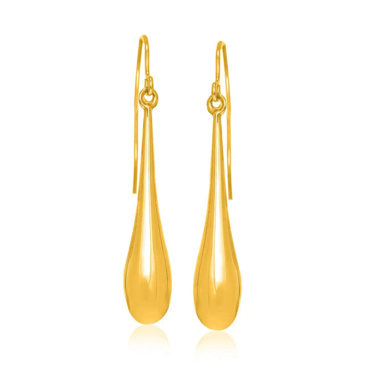 14k Yellow Gold Long Polished Teardrop Dangling Earrings RCJ