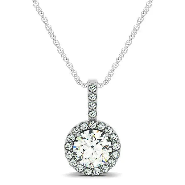 14k White Gold Diamond Halo Round Style Pendant (5/8 cttw)Monde Trend