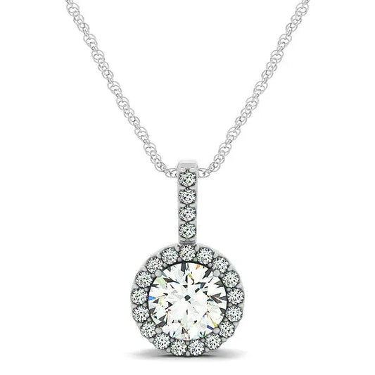 14k White Gold Diamond Halo Round Style Pendant (5/8 cttw)Monde Trend