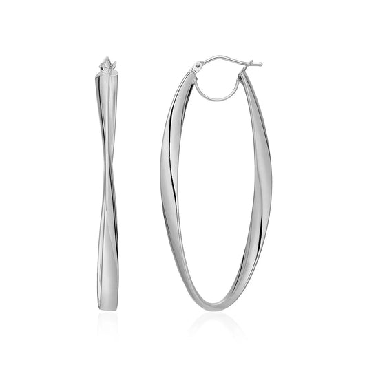 14k White Gold Twist Motif Oval Shape Hoop Earrings RCJ