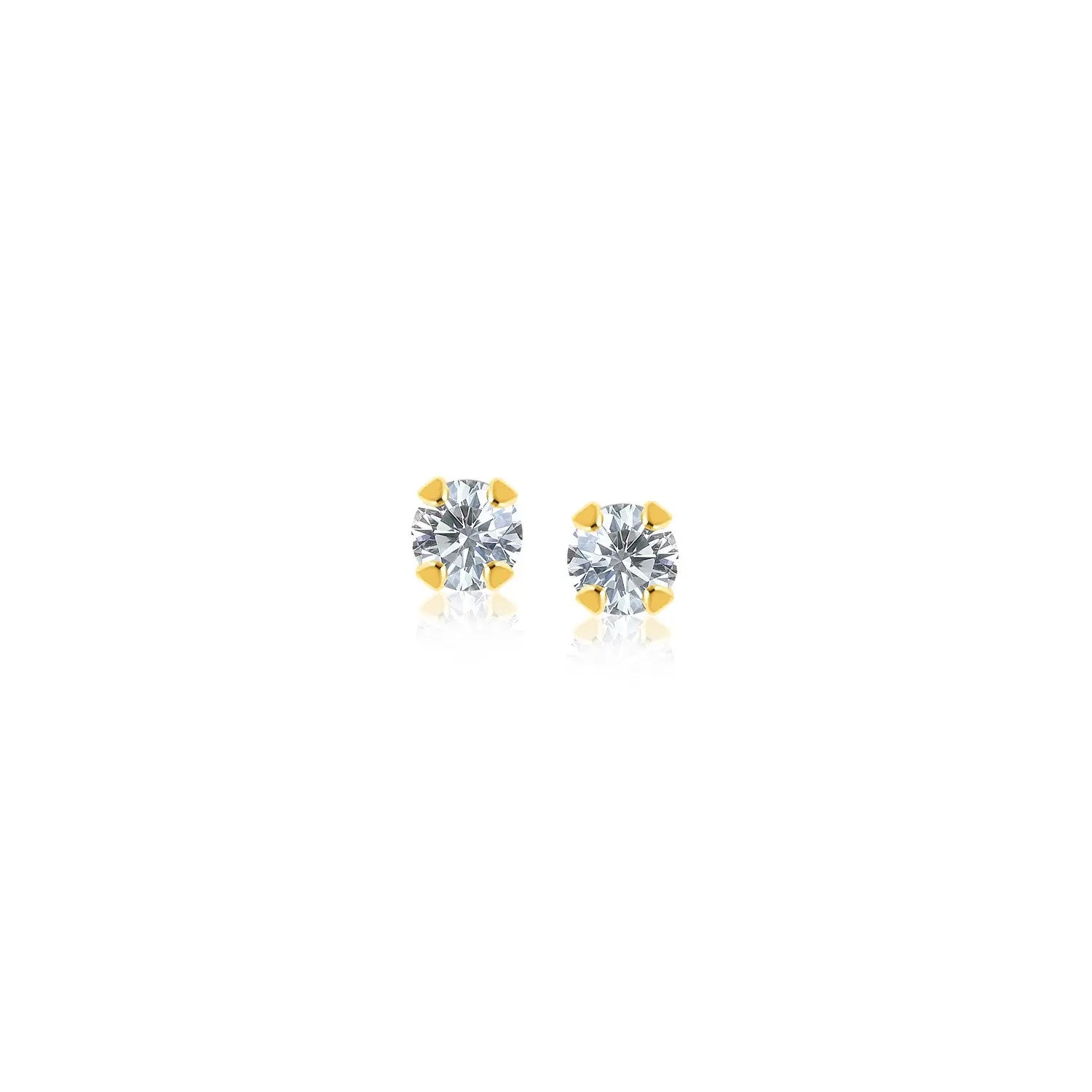 14k Yellow Gold Stud Earrings with Faceted White Cubic Zirconia(2mm) RCJ