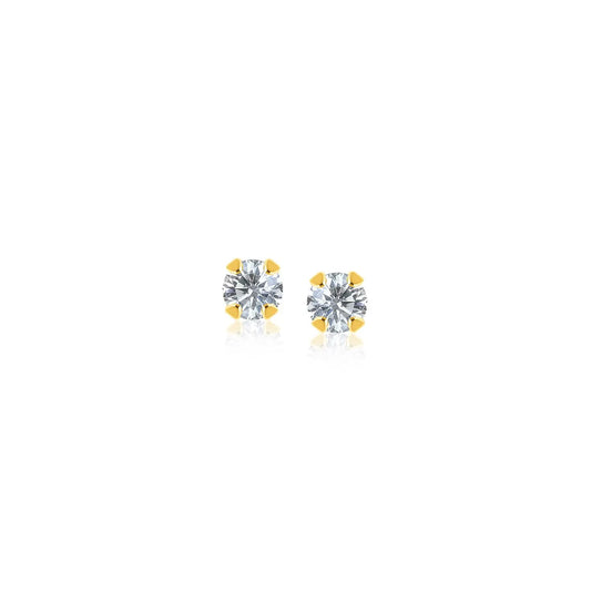 14k Yellow Gold Stud Earrings with Faceted White Cubic Zirconia(2mm) RCJ