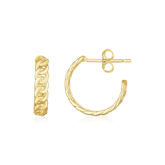 14K Yellow Gold Slender Curb Chain Hoop Earrings RCJ