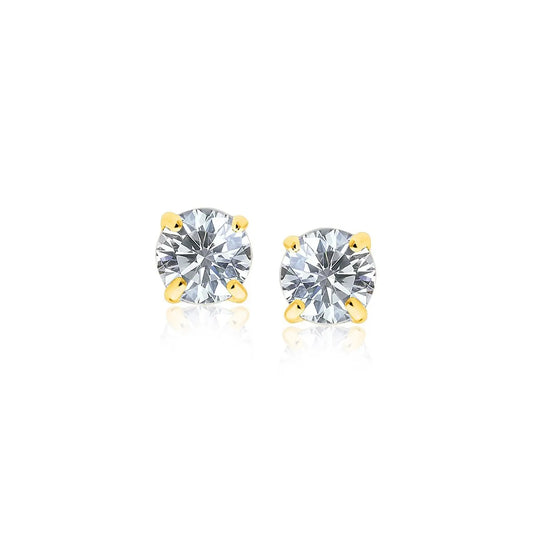 14k Yellow Gold Stud Earrings with White Hue Faceted Cubic Zirconia(5mm) RCJ