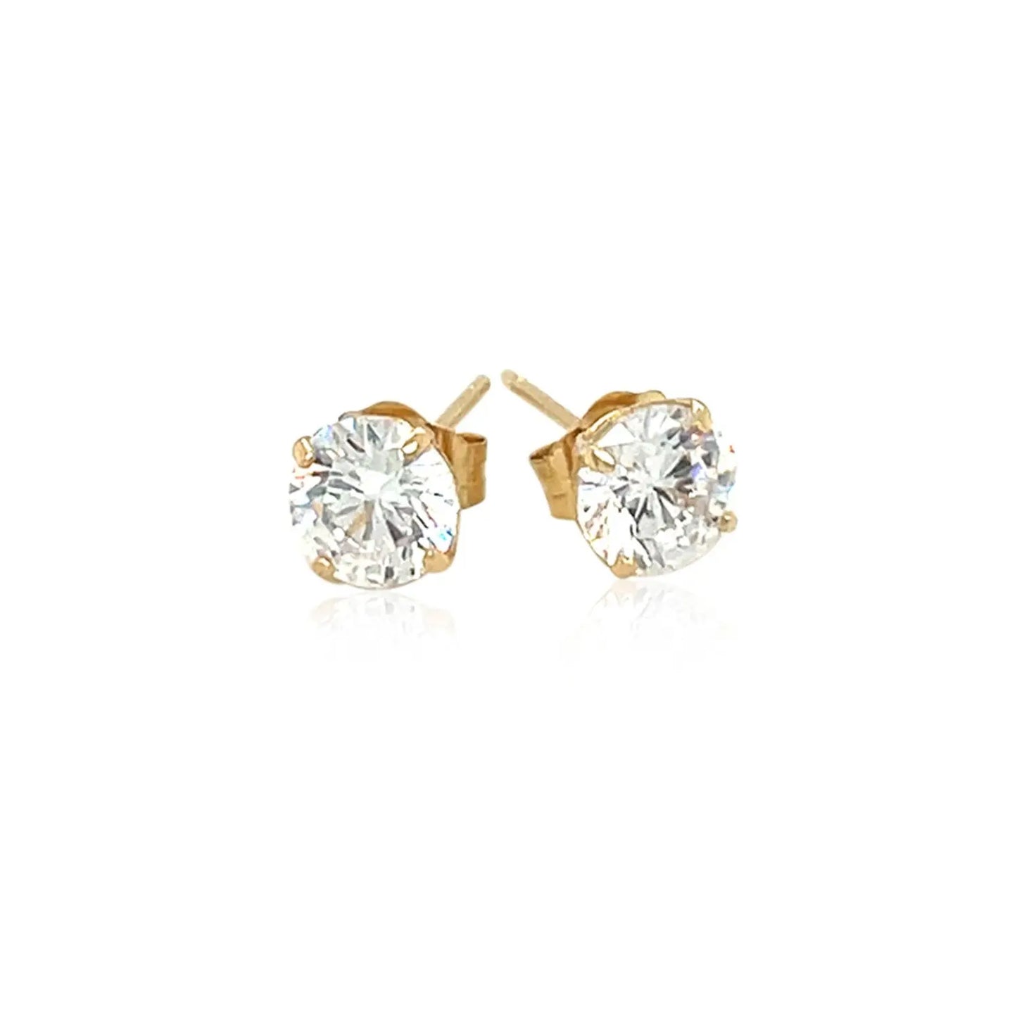 14k Yellow Gold Stud Earrings with White Hue Faceted Cubic Zirconia(5mm) RCJ