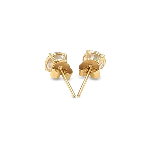 14k Yellow Gold Stud Earrings with White Hue Faceted Cubic Zirconia(5mm) RCJ