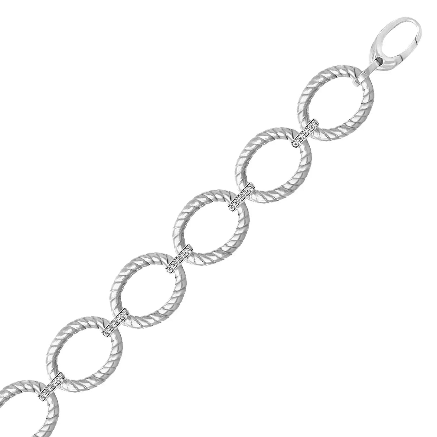 Sterling Silver Rhodium Finished Diamond Accented Cable Oval Bracelet (12.70 mm) RCJ