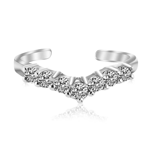 Sterling Silver Rhodium Finished V Shape Toe Ring with Cubic Zirconia Accents RCJ