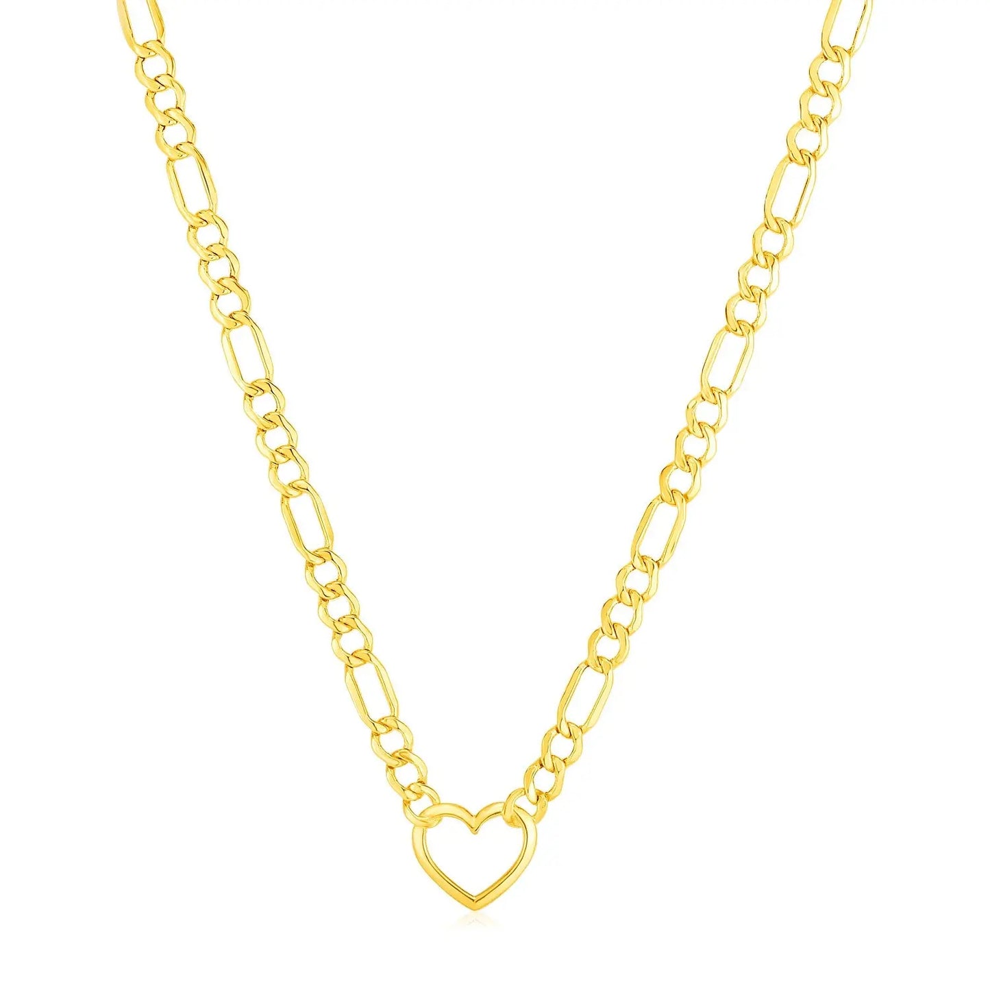 14k Yellow Gold Figaro Chain Necklace with Heart RCJ