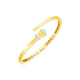 14k Yellow Gold Crossover Style Hinged Bangle Bracelet with Turquoise and Diamonds (3.40 mm) RCJ