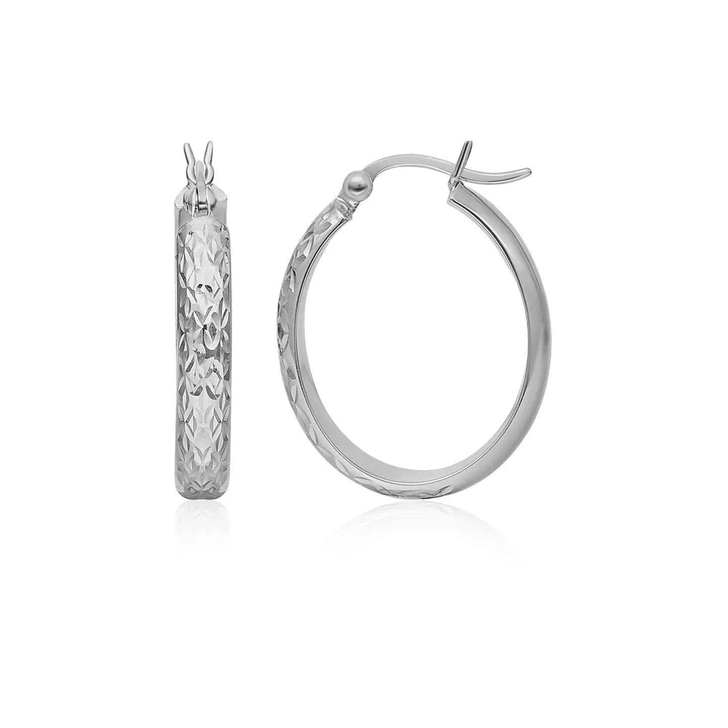 14k White Gold Hammered Oval Hoop EarringsMonde Trend