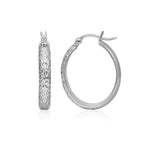 14k White Gold Hammered Oval Hoop EarringsMonde Trend