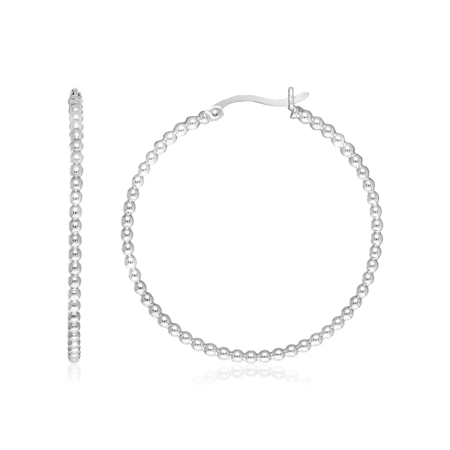 Sterling Silver Round Hoop Earrings with Beaded Texture RCJ