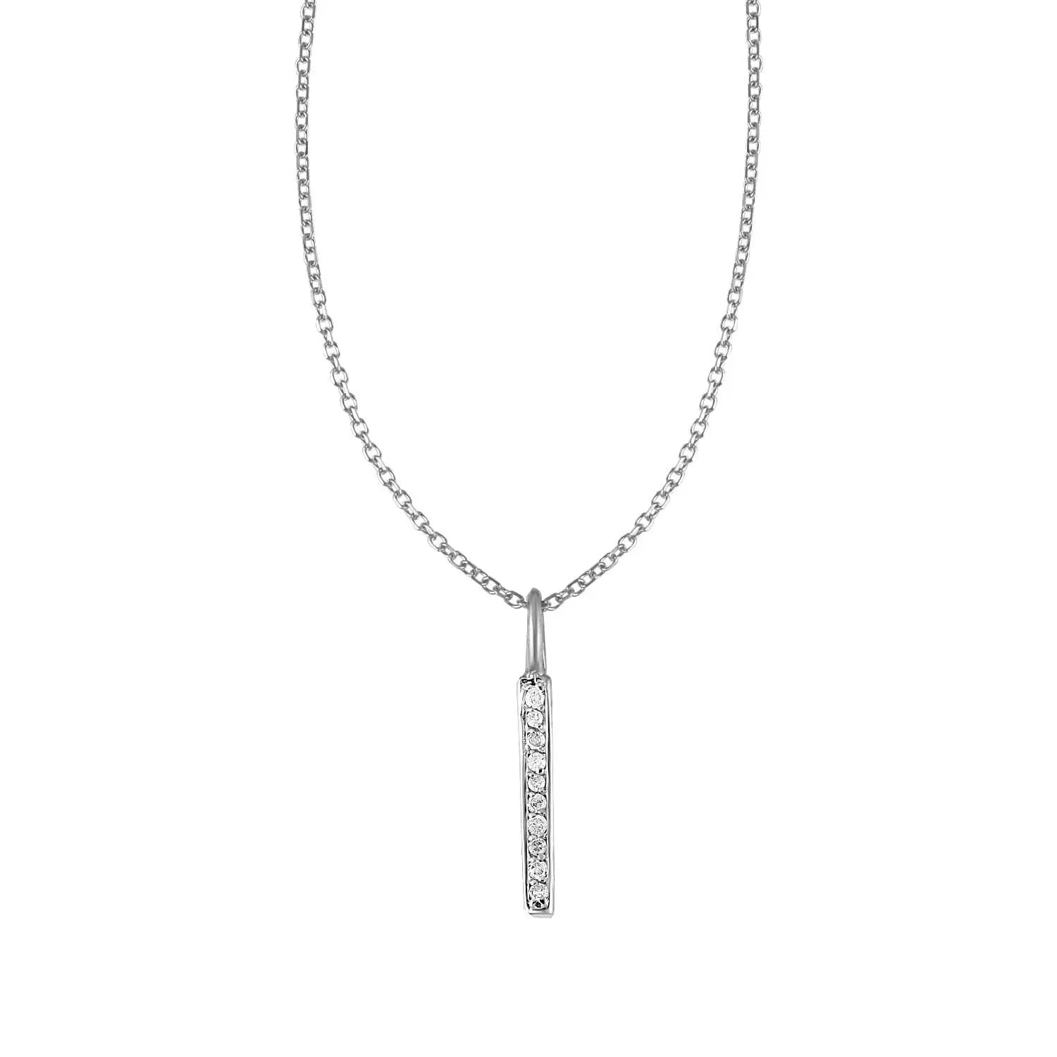 14k White Gold Bar Pendant with DiamondsMonde Trend