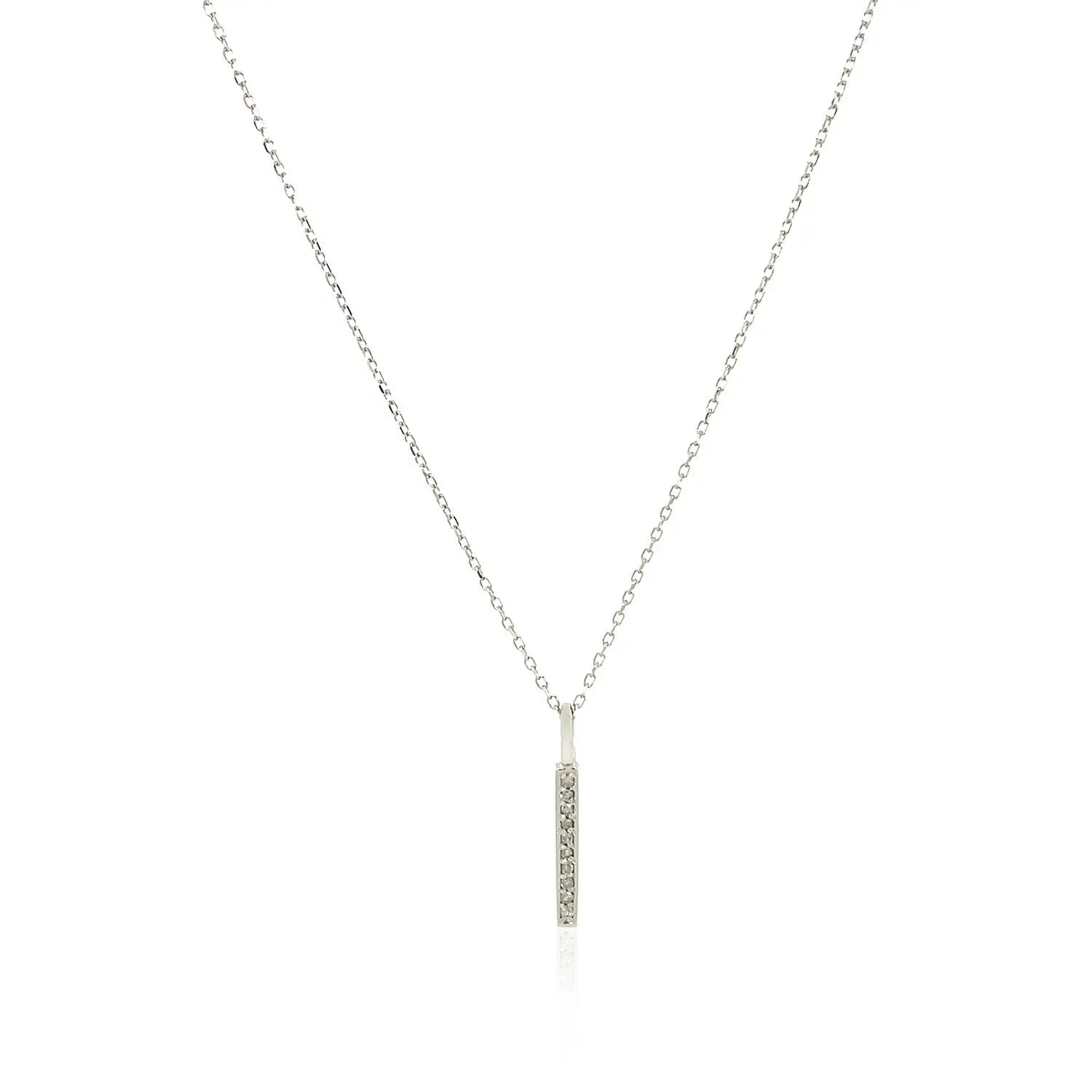 14k White Gold Bar Pendant with DiamondsMonde Trend