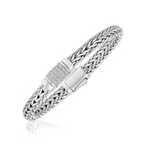 Sterling Silver Weave Motif Bracelet with White Sapphire Accents (6.35 mm) RCJ