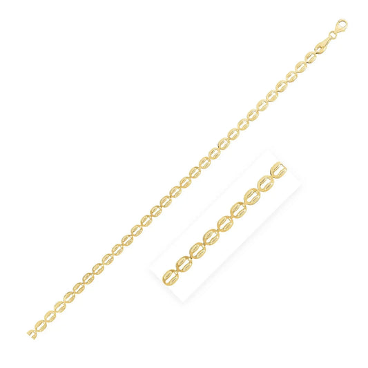 14k Yellow Gold High Polish Textured Puffed Oval Link Bracelet  (3.80 mm) RCJ