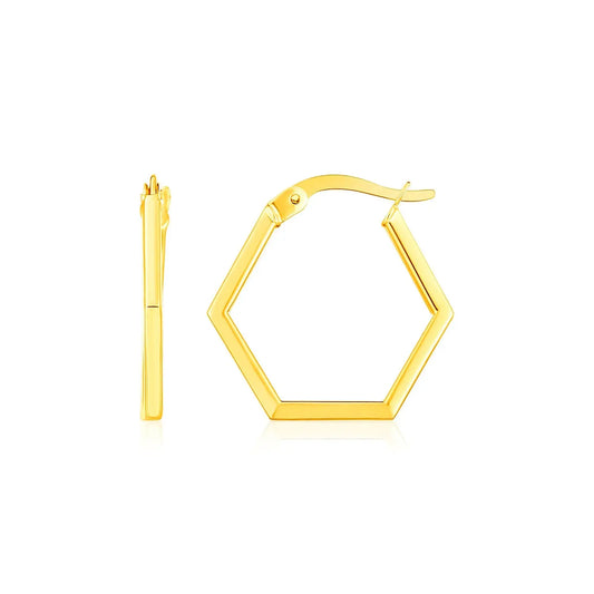 14K Yellow Gold Hexagon Shaped Hoop Earrings RCJ