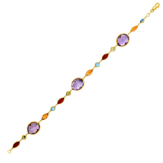 14k Yellow Gold Bracelet with Multi-Colored Stones (1.00 mm) RCJ