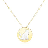 14k Yellow Gold Necklace with Cat Symbol in Mother of Pearl RCJ