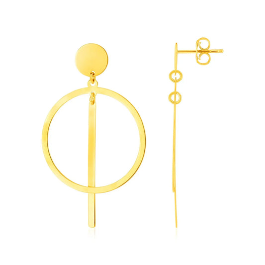 14K Yellow Gold Polished Circle and Bar Earrings RCJ