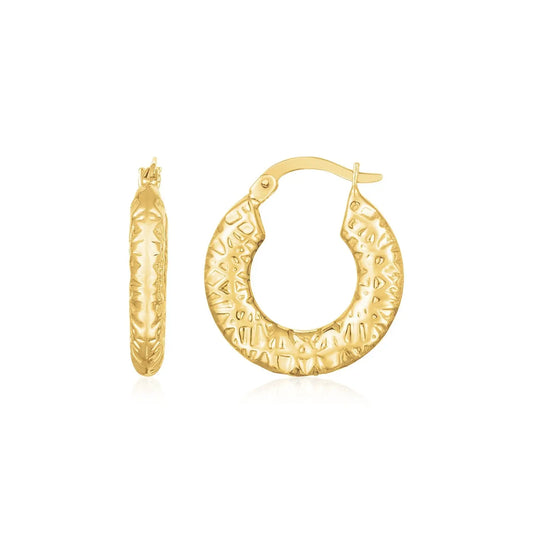 14K Yellow Gold Puffed Textured Hoops RCJ