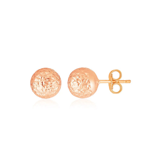 14k Rose Gold Ball Earrings with Crystal Cut Texture(5mm)Monde Trend