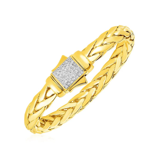 Woven Rope Bracelet with Diamond Accented Clasp in 14k Yellow Gold RCJ