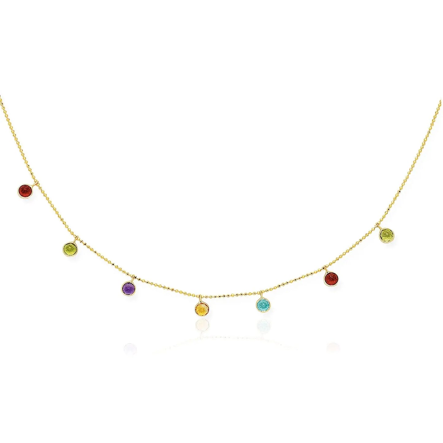 14k Yellow Gold Cable Chain Necklace with Round Multi-Tone Charms RCJ