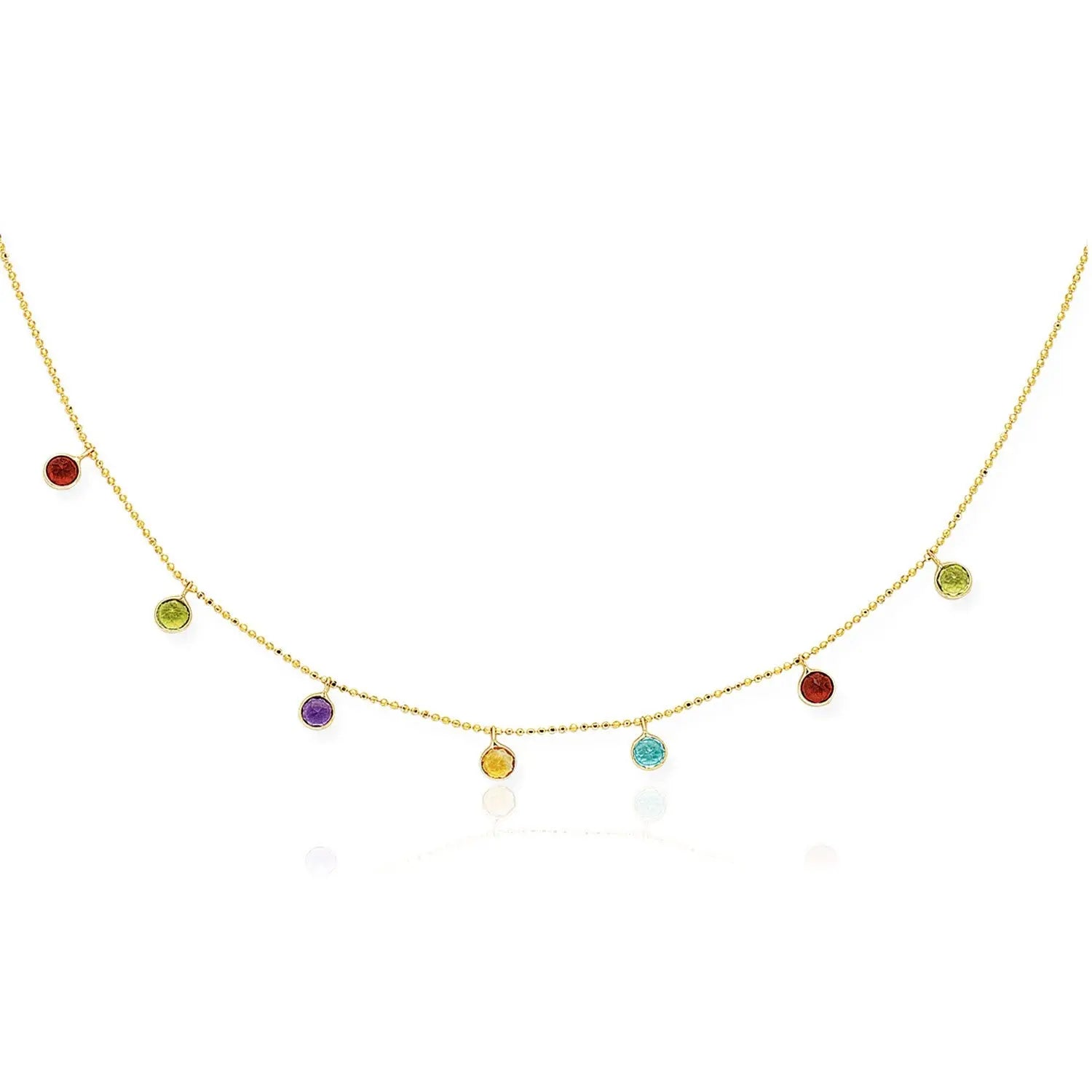 14k Yellow Gold Cable Chain Necklace with Round Multi-Tone Charms RCJ