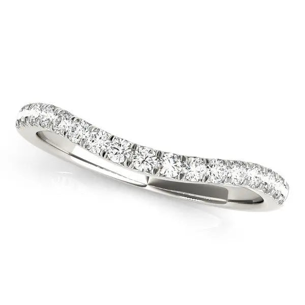 14k White Gold Pave Set Round Diamond Curved Wedding Band (1/4 cttw)Monde Trend