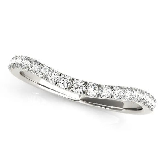 14k White Gold Pave Set Round Diamond Curved Wedding Band (1/4 cttw)Monde Trend