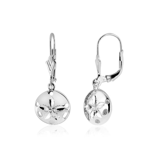 Sterling Silver Polished Sand Dollar Dangle Earrings RCJ