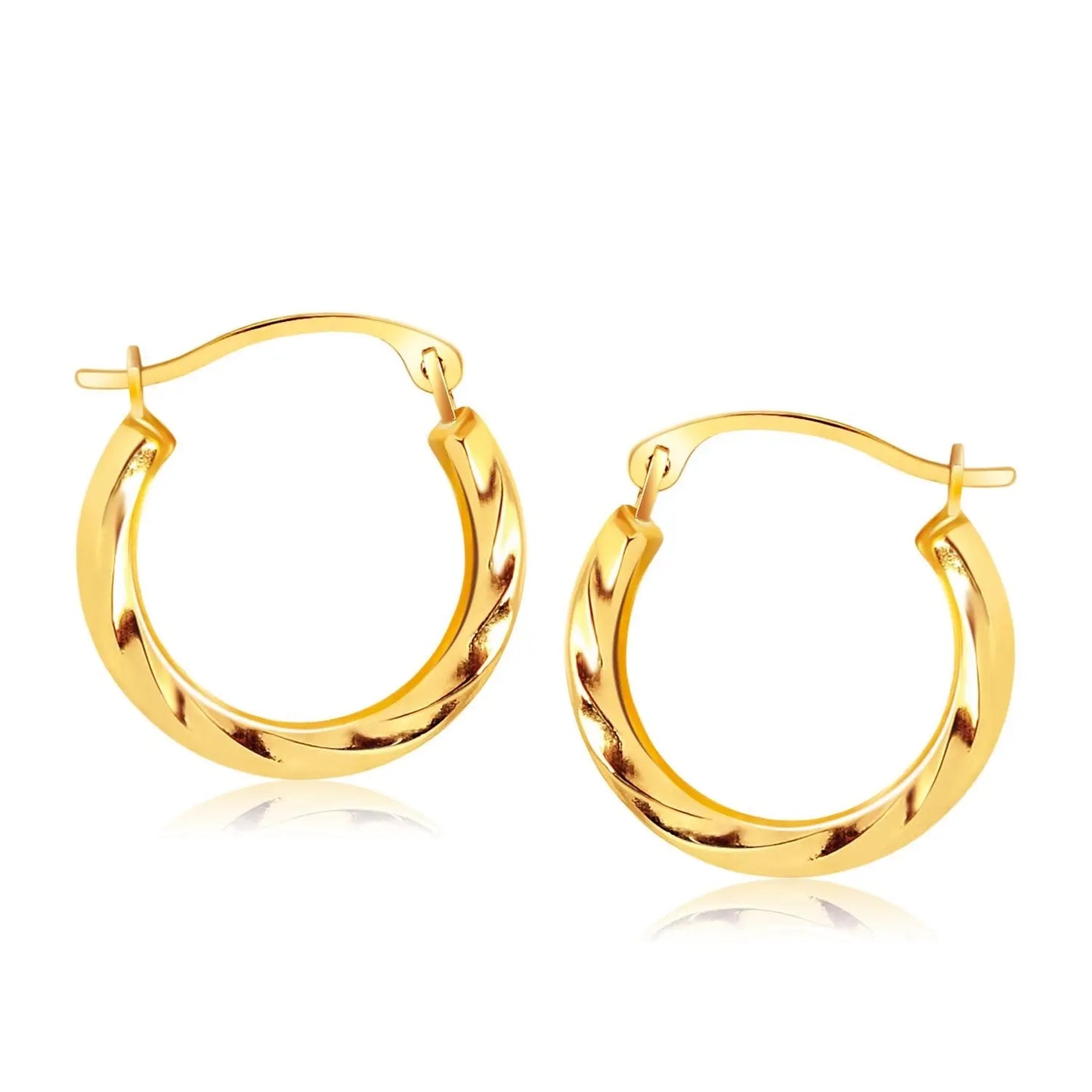 10k Yellow Gold Hoop Earrings in Textured Polished StyleMonde Trend